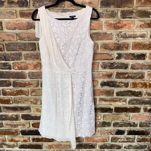 Ann Taylor Silk Chiffon Crochet Lace Sheath Beige Mini Dress Women's Size 8